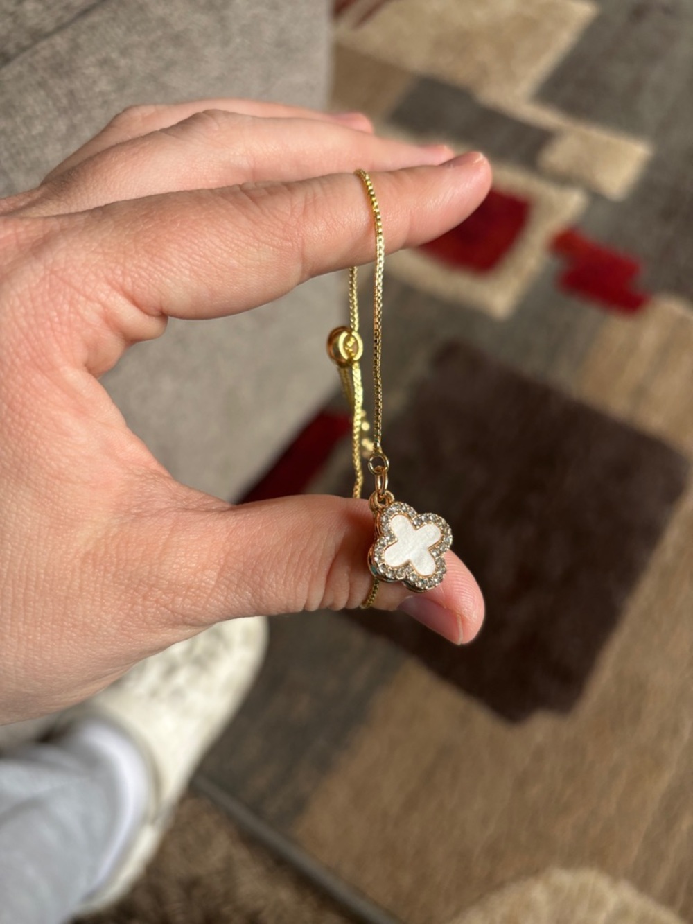 Gold Bracelet with White Mother-of-Pearl Clover double sided